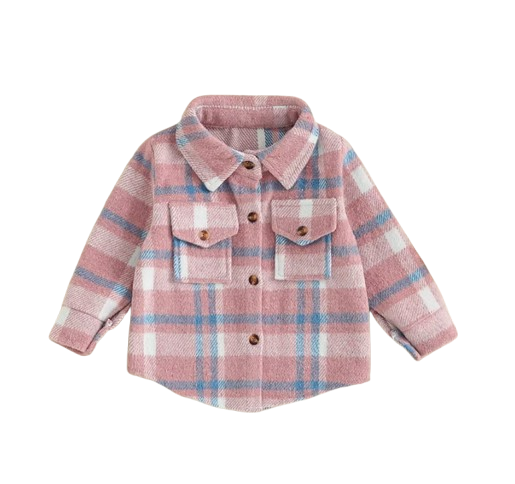 The Jalen - Baby Unisex Pink Lapel Long Sleeve Plaid Print Flannel Jacket Shirt