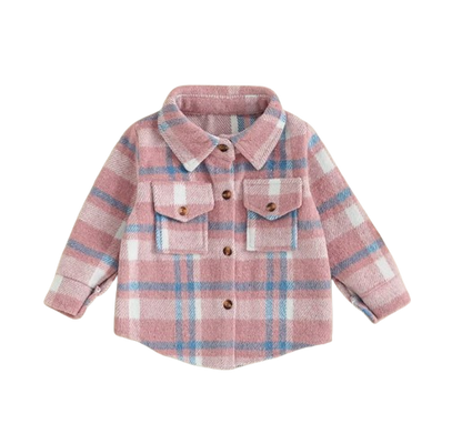 The Jalen - Baby Unisex Pink Lapel Long Sleeve Plaid Print Flannel Jacket Shirt