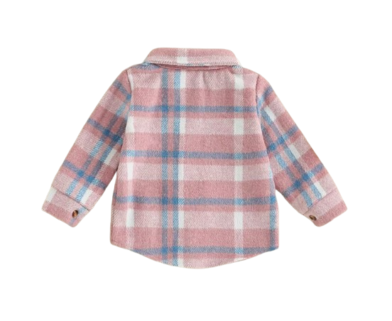 The Jalen - Baby Unisex Pink Lapel Long Sleeve Plaid Print Flannel Jacket Shirt