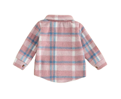 The Jalen - Baby Unisex Pink Lapel Long Sleeve Plaid Print Flannel Jacket Shirt