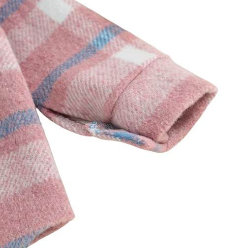 The Jalen - Baby Unisex Pink Lapel Long Sleeve Plaid Print Flannel Jacket Shirt