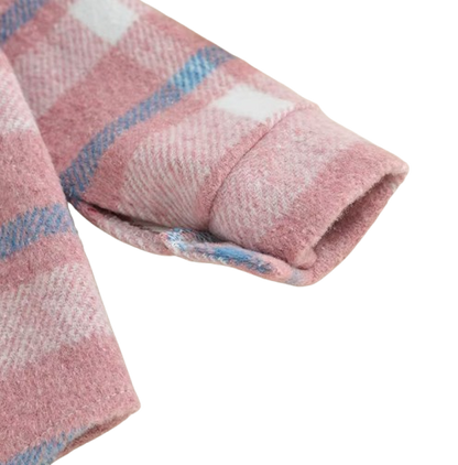 The Jalen - Baby Unisex Pink Lapel Long Sleeve Plaid Print Flannel Jacket Shirt