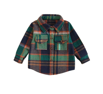 The Jalen - Baby Unisex Green Lapel Long Sleeve Plaid Print Flannel Jacket Shirt