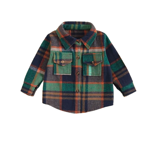 The Jalen - Baby Unisex Green Lapel Long Sleeve Plaid Print Flannel Jacket Shirt