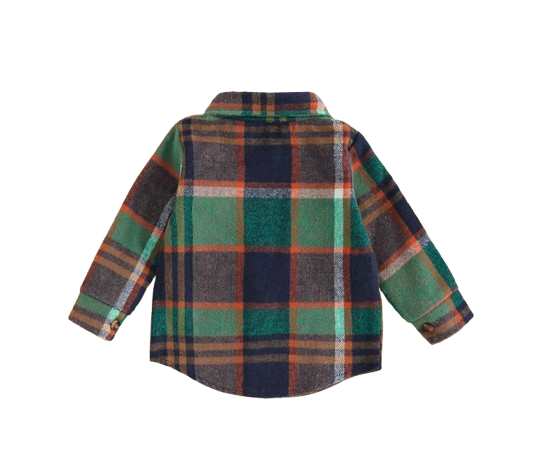 The Jalen - Baby Unisex Green Lapel Long Sleeve Plaid Print Flannel Jacket Shirt