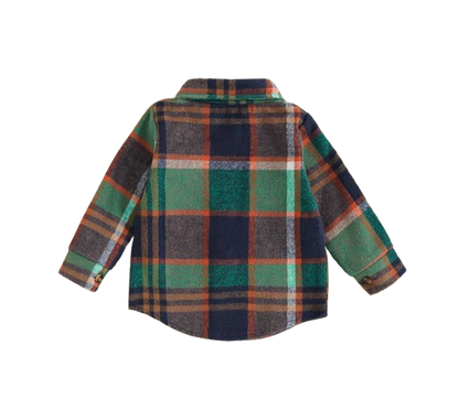 The Jalen - Baby Unisex Green Lapel Long Sleeve Plaid Print Flannel Jacket Shirt