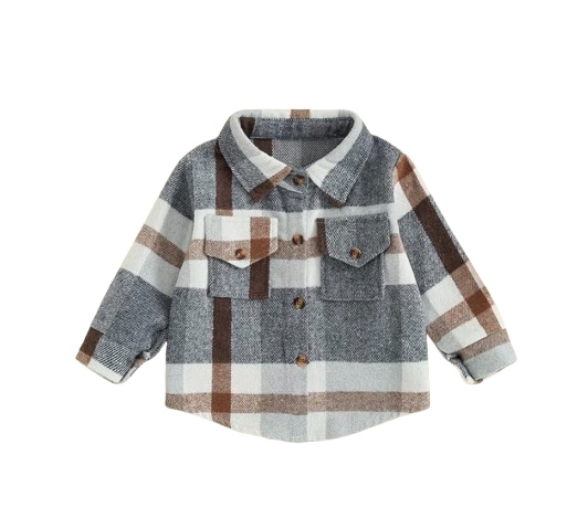 The Jalen - Baby Unisex Grey Lapel Long Sleeve Plaid Print Flannel Jacket Shirt