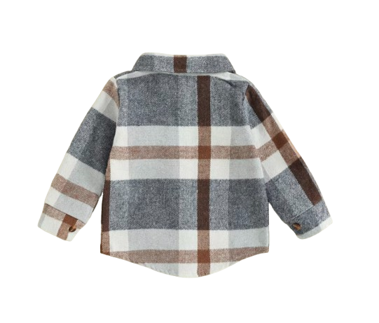 The Jalen - Baby Unisex Grey Lapel Long Sleeve Plaid Print Flannel Jacket Shirt