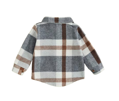 The Jalen - Baby Unisex Grey Lapel Long Sleeve Plaid Print Flannel Jacket Shirt