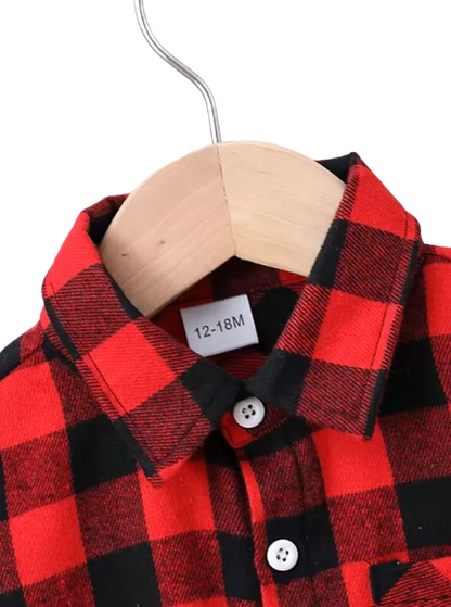 The Edgar - Baby Boy Red Black Plaid Turn-Down Collar Long Sleeve Shirt