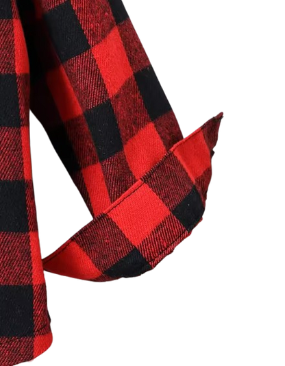 The Edgar - Baby Boy Red Black Plaid Turn-Down Collar Long Sleeve Shirt With Bear Print