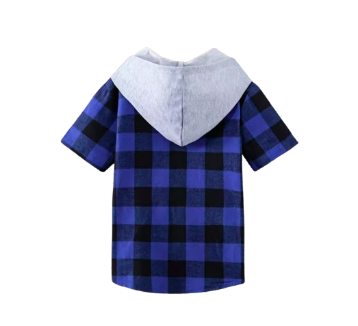 The Johnny - Baby Boy Blue Plaid Hooded Short-Sleeved Jacket Shirt