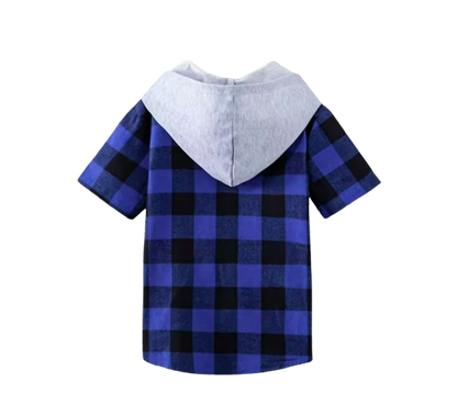 The Johnny - Baby Boy Blue Plaid Hooded Short-Sleeved Jacket Shirt