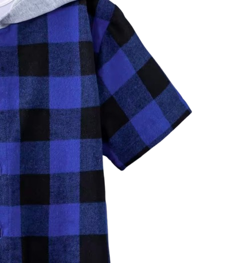 The Johnny - Baby Boy Blue Plaid Hooded Short-Sleeved Jacket Shirt