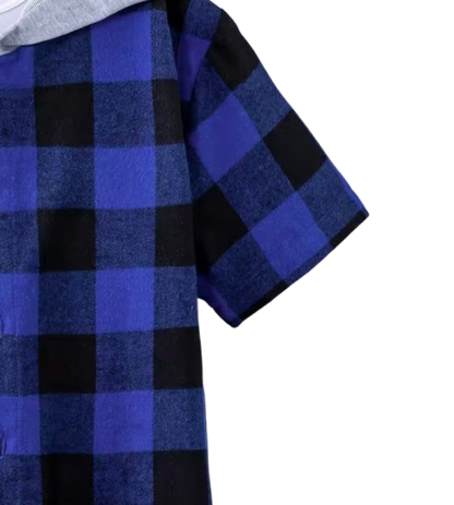 The Johnny - Baby Boy Blue Plaid Hooded Short-Sleeved Jacket Shirt