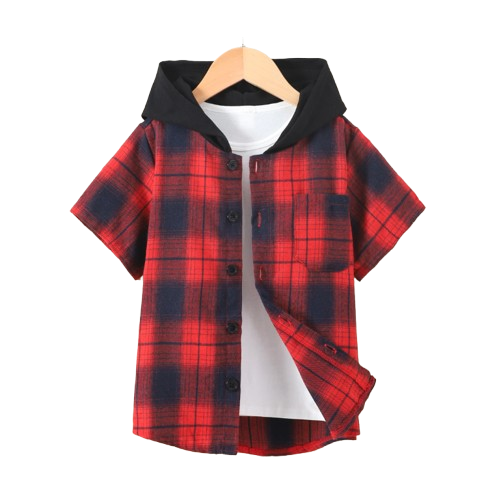 The Johnny - Baby Boy Red Plaid Hooded Short-Sleeved Jacket Shirt