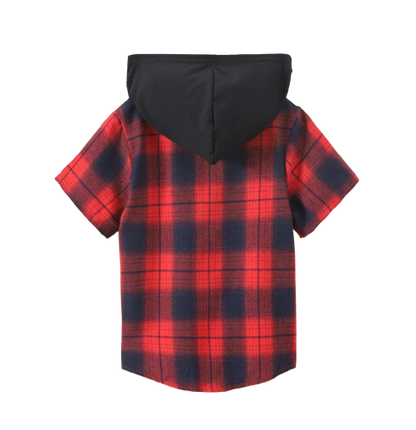 The Johnny - Baby Boy Red Plaid Hooded Short-Sleeved Jacket Shirt