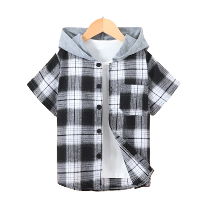 The Johnny - Baby Boy Red Plaid Hooded Short-Sleeved Jacket Shirt