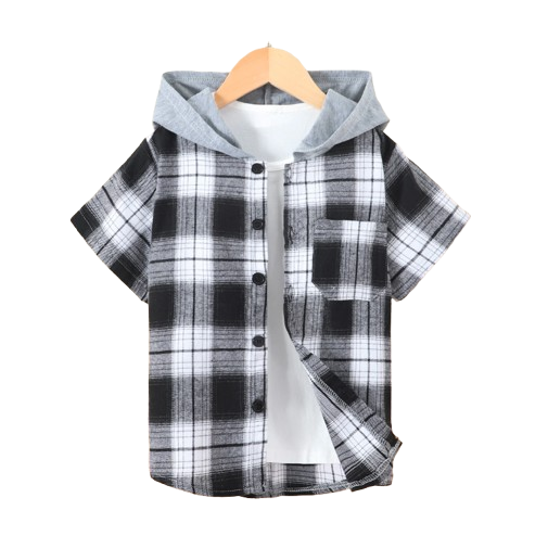 The Johnny - Baby Boy Red Plaid Hooded Short-Sleeved Jacket Shirt