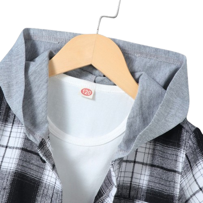 The Johnny - Baby Boy Red Plaid Hooded Short-Sleeved Jacket Shirt