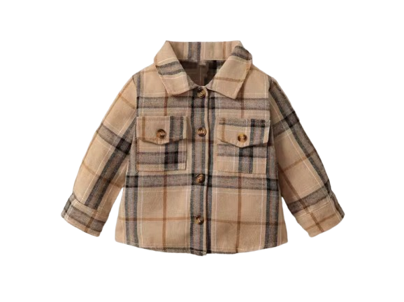 The Tyson - Baby Boy Brown Long Sleeved Checkered Real Pocket Tops