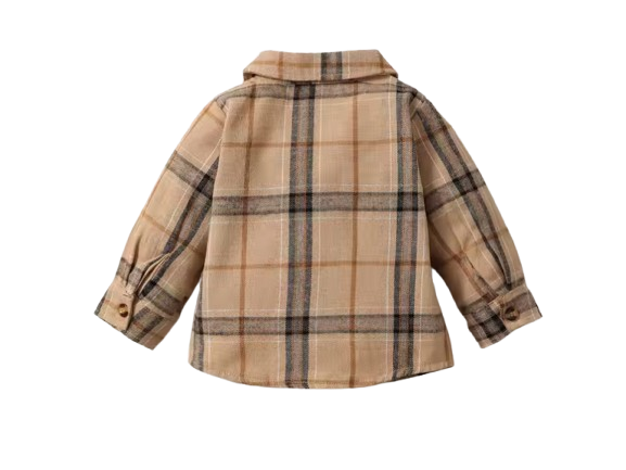 The Tyson - Baby Boy Brown Long Sleeved Checkered Real Pocket Tops