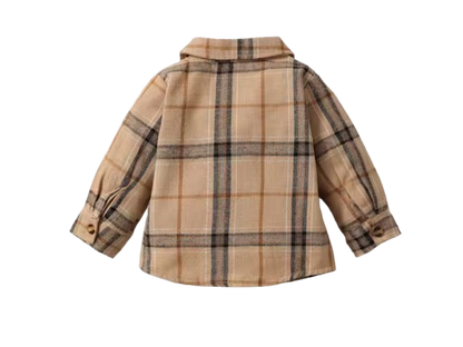The Tyson - Baby Boy Brown Long Sleeved Checkered Real Pocket Tops
