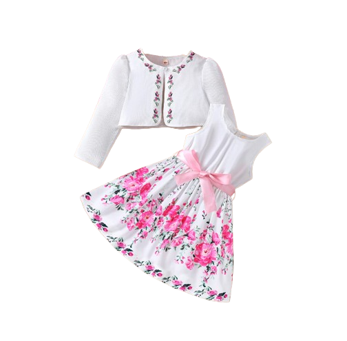 The Addison - Baby Girl  Two Piece Sweet Flower Dress + Cardigan Small Coat