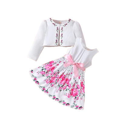 The Addison - Baby Girl  Two Piece Sweet Flower Dress + Cardigan Small Coat