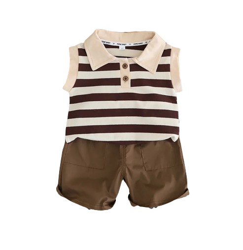 The Uriel - Baby Boy Sleeveless Striped Short Sleeved Casual Wear Two-Piece Set