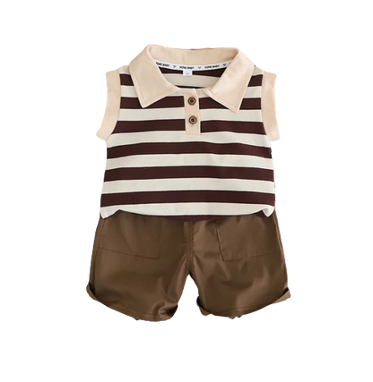 The Uriel - Baby Boy Sleeveless Striped Short Sleeved Casual Wear Two-Piece Set