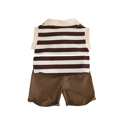 The Uriel - Baby Boy Sleeveless Striped Short Sleeved Casual Wear Two-Piece Set