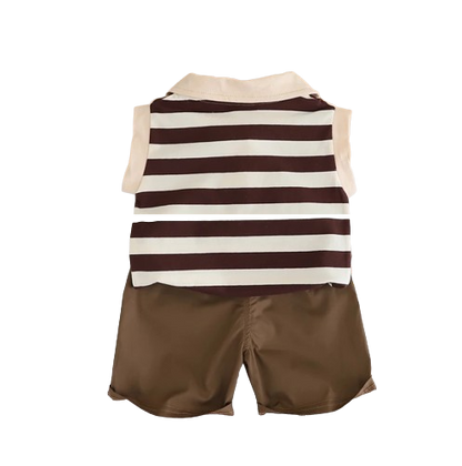 The Uriel - Baby Boy Sleeveless Striped Short Sleeved Casual Wear Two-Piece Set