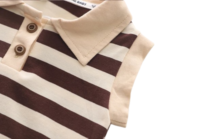 The Uriel - Baby Boy Sleeveless Striped Short Sleeved Casual Wear Two-Piece Set
