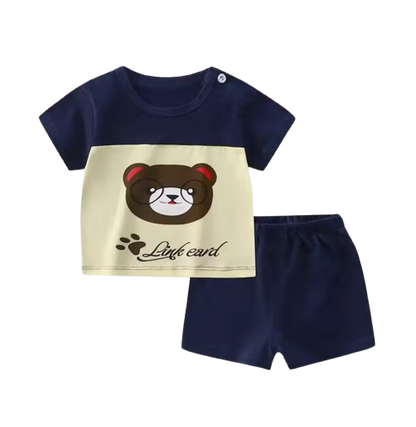 The Royce - Baby Boy Brown Bear Print Casual Short Sleeve Tracksuits Thin Loose Tops Set
