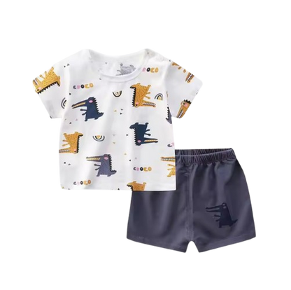 The Royce - Baby Boy Blue & Orange Dino Print Casual Short Sleeve Tracksuits Thin Loose Tops Set (Copy)