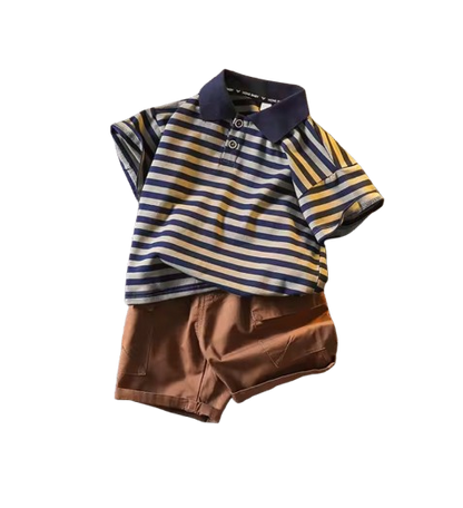 The Cillian - Baby Boy Korean Version Fashion Stripe Collar Tops and Brown Shorts