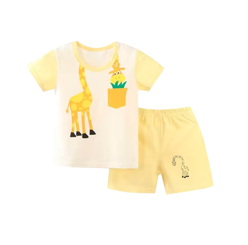 The Koda - Baby Boy Short Sleeve Giraffe Print Tops + Shorts Two Piece Set