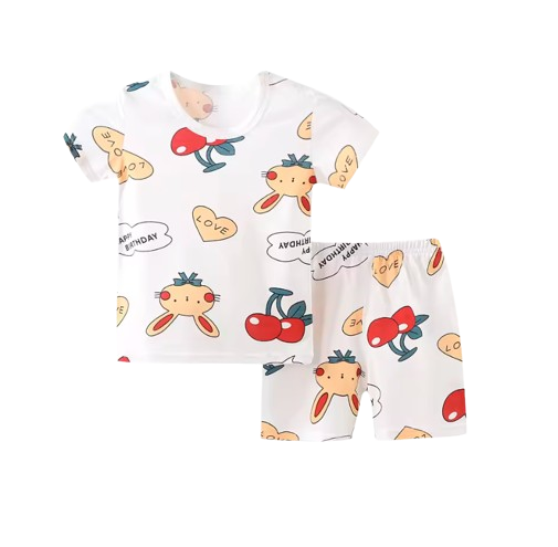 The Koda - Baby Boy Short Sleeve Love Rabbit Print Tops + Shorts Two Piece Set
