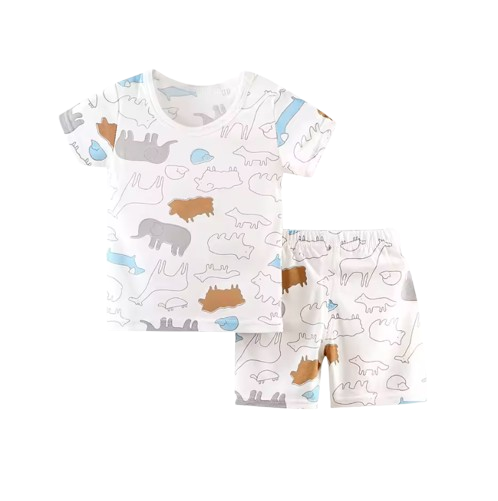 The Koda - Baby Boy Short Sleeve Animals Print Tops + Shorts Two Piece Set