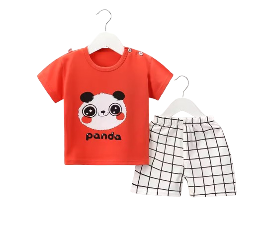 The Kyson - Baby Boy Cartoon Cute Panda Print Short-Sleeved Shorts Two-Piece Set