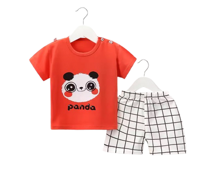 The Kyson - Baby Boy Cartoon Cute Panda Print Short-Sleeved Shorts Two-Piece Set