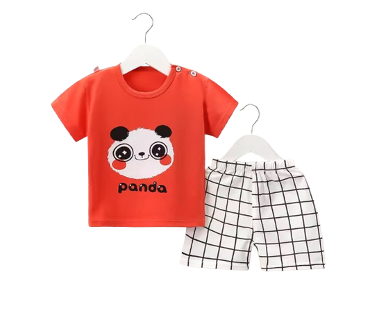 The Kyson - Baby Boy Cartoon Cute Panda Print Short-Sleeved Shorts Two-Piece Set