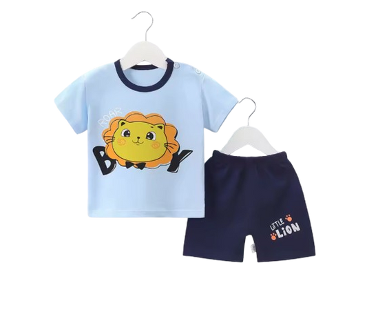 The Kyson - Baby Boy Cartoon Cute Lion Print Short-Sleeved Shorts Two-Piece Set