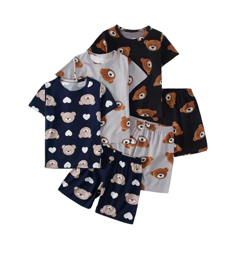 The Frank - Baby Boy Bear Print Black Round Neck Shirt + Shorts