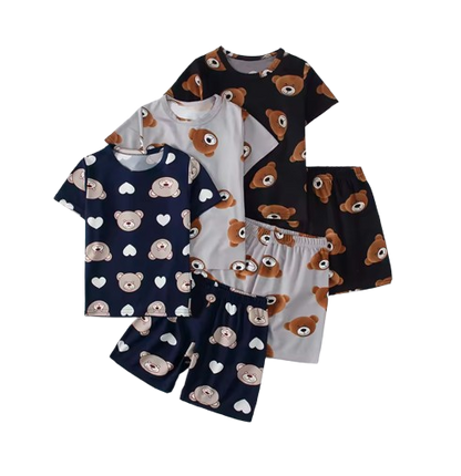The Frank - Baby Boy Bear Print Navy Blue Round Neck Shirt + Shorts