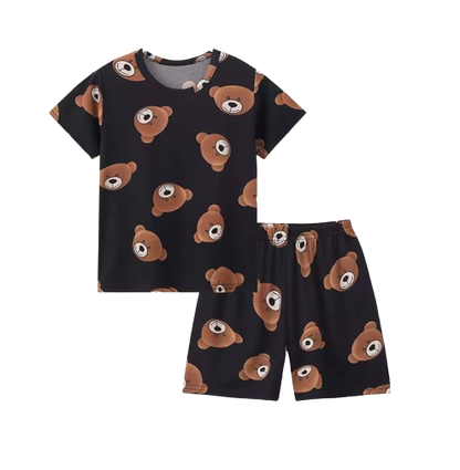 The Frank - Baby Boy Bear Print Black Round Neck Shirt + Shorts