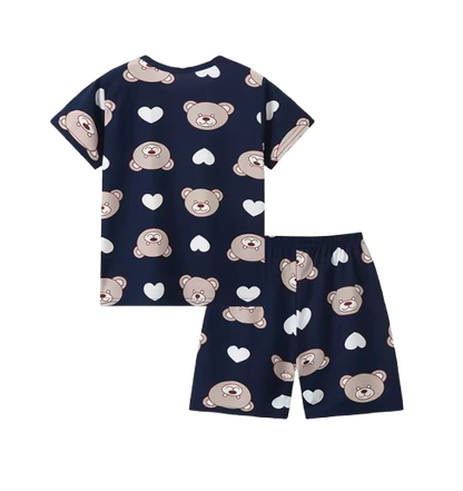 The Frank - Baby Boy Bear Print Navy Blue Round Neck Shirt + Shorts