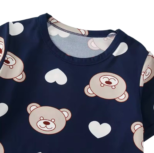 The Frank - Baby Boy Bear Print Navy Blue Round Neck Shirt + Shorts
