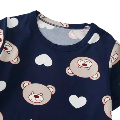 The Frank - Baby Boy Bear Print Navy Blue Round Neck Shirt + Shorts